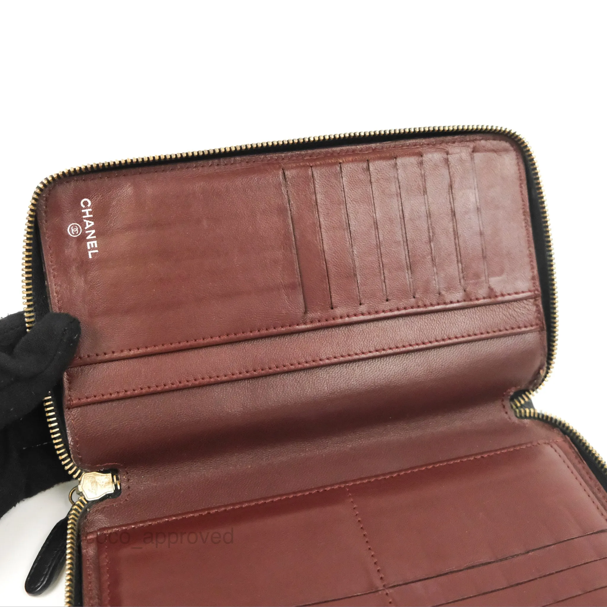Chanel Zip Around Organiser Wallet Black Lambskin Gold Hardware