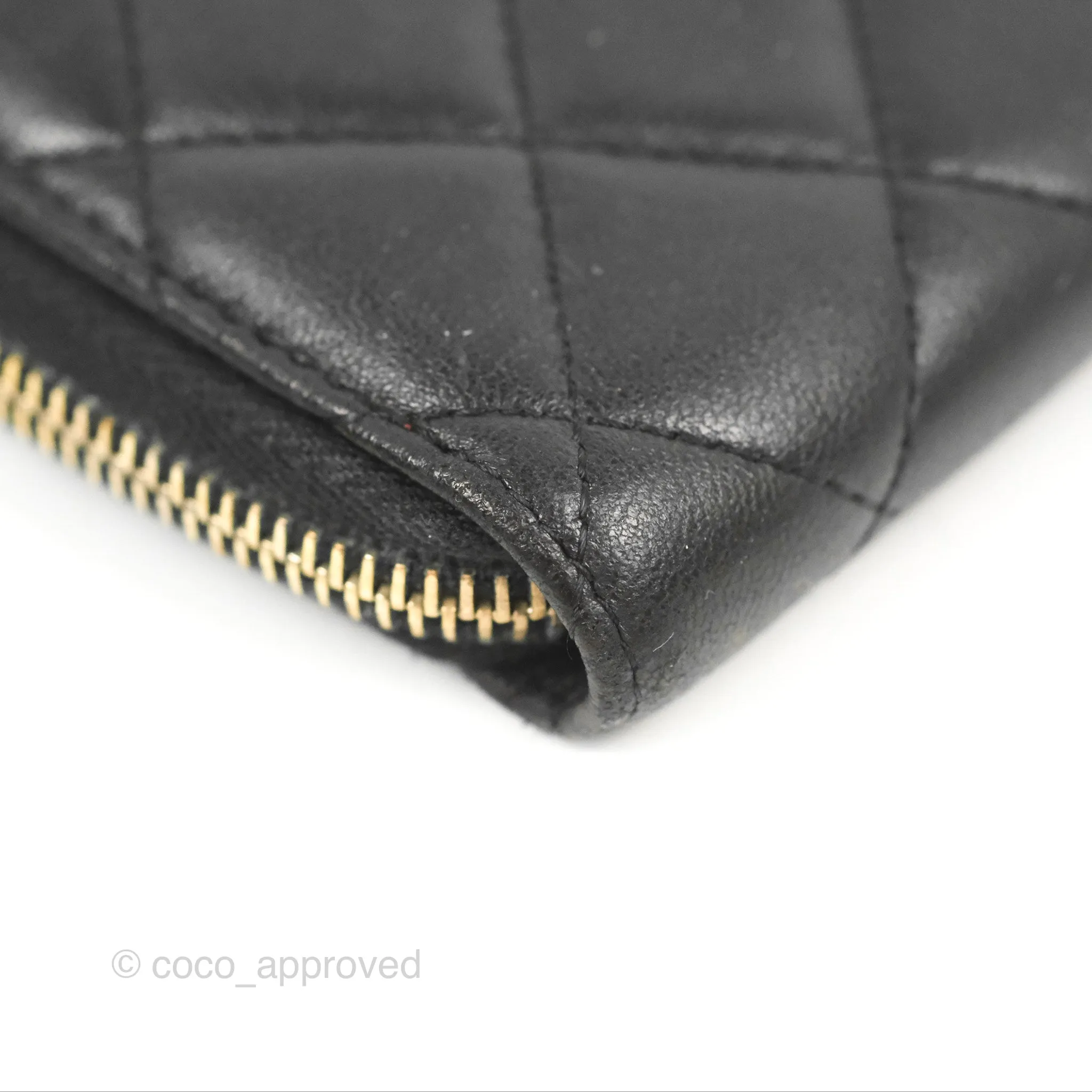 Chanel Zip Around Organiser Wallet Black Lambskin Gold Hardware