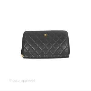 Chanel Zip Around Organiser Wallet Black Lambskin Gold Hardware