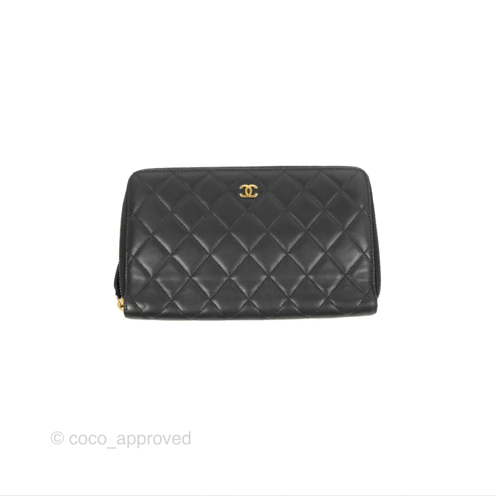 Chanel Zip Around Organiser Wallet Black Lambskin Gold Hardware