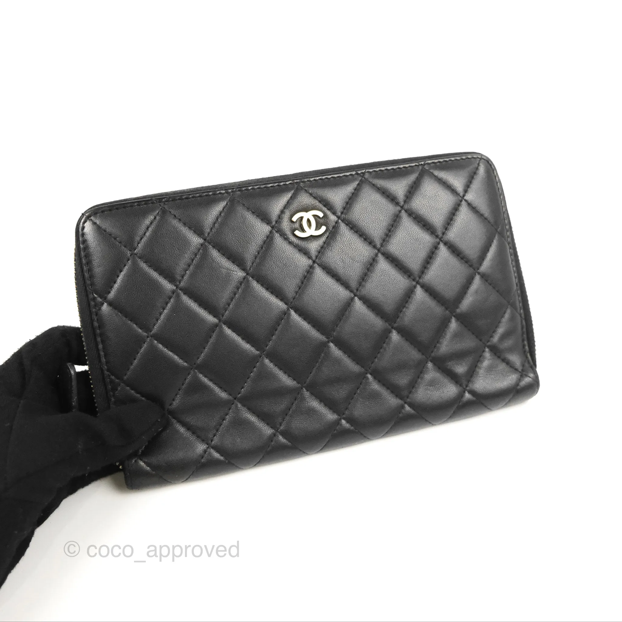 Chanel Zip Around Organiser Wallet Black Lambskin Gold Hardware