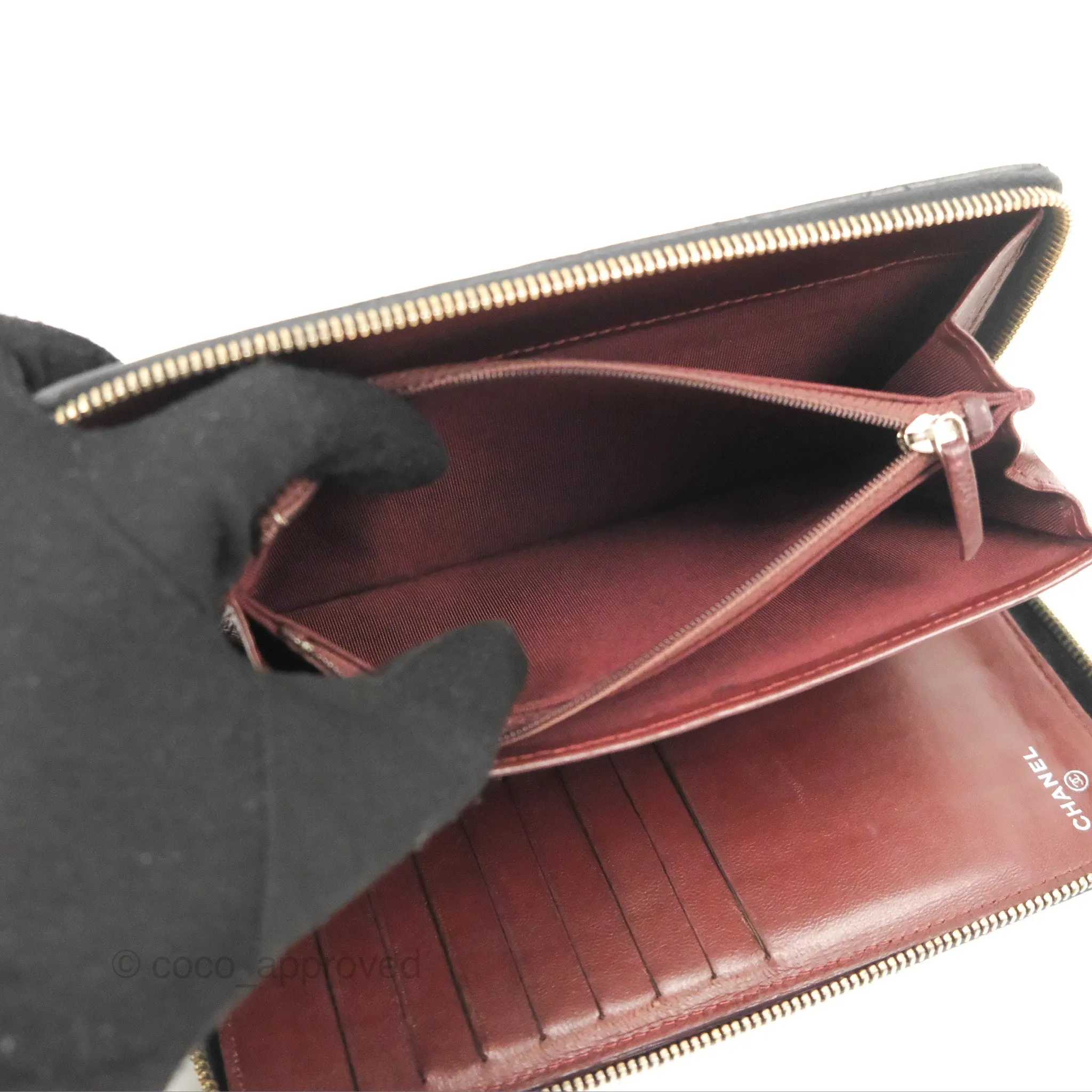 Chanel Zip Around Organiser Wallet Black Lambskin Gold Hardware