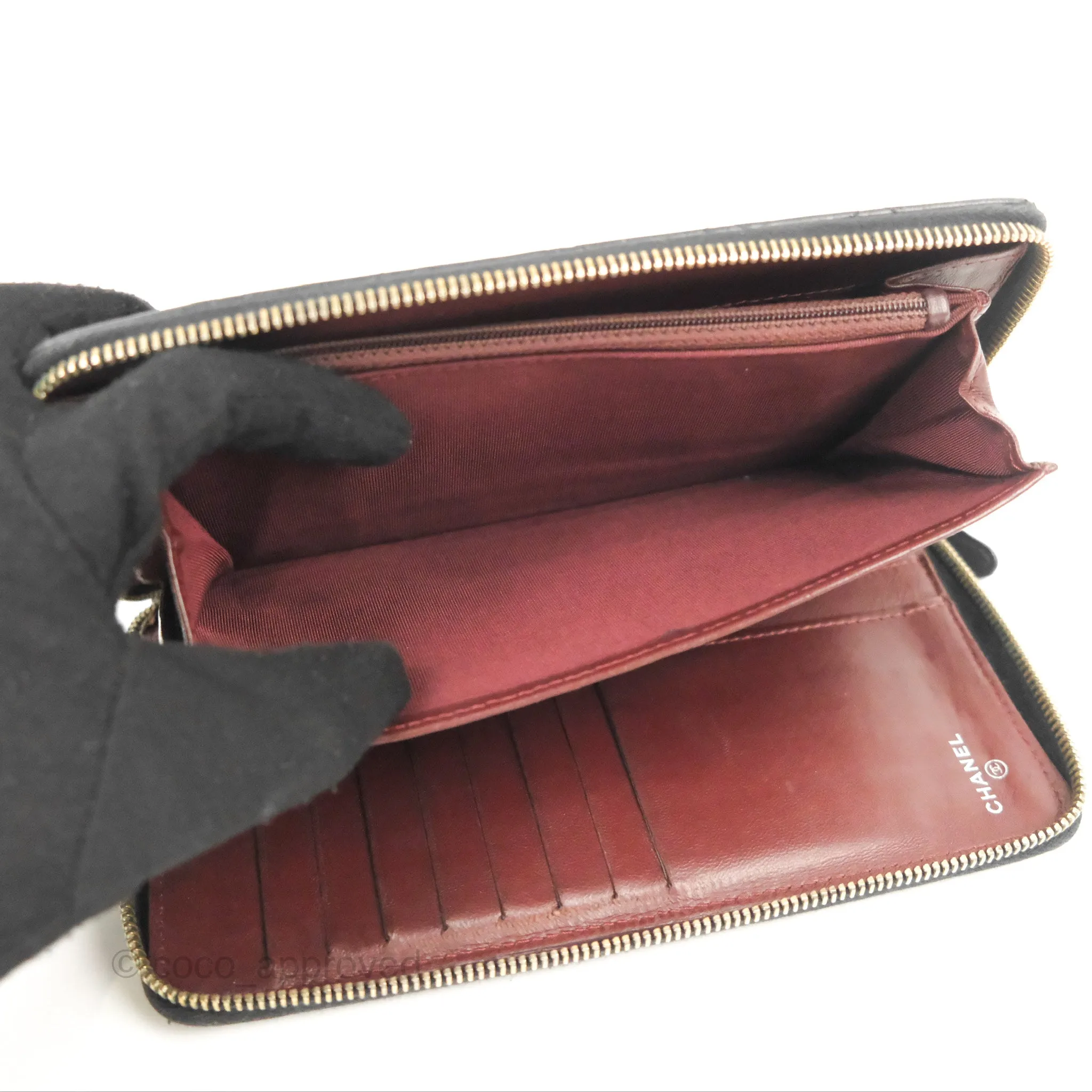 Chanel Zip Around Organiser Wallet Black Lambskin Gold Hardware