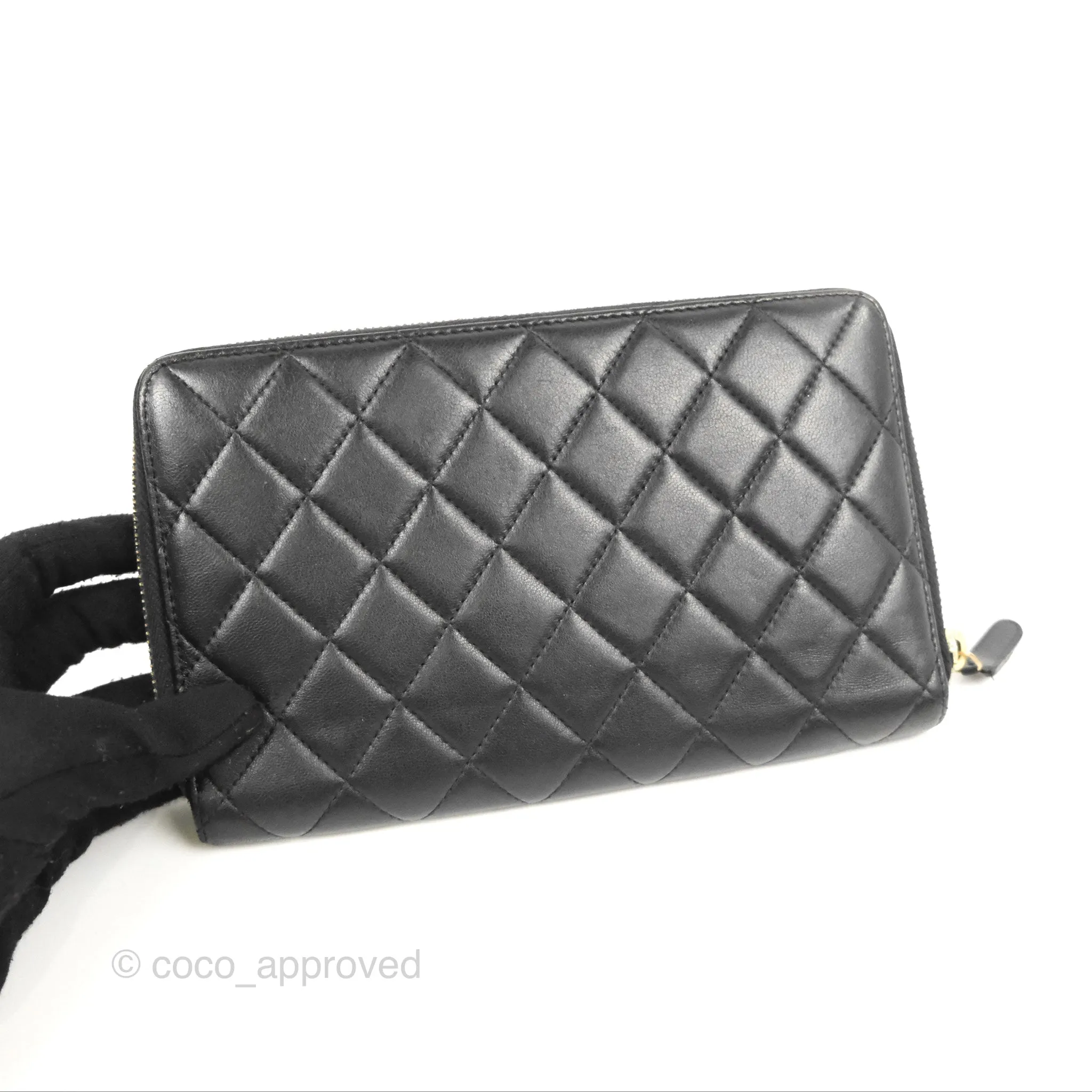 Chanel Zip Around Organiser Wallet Black Lambskin Gold Hardware