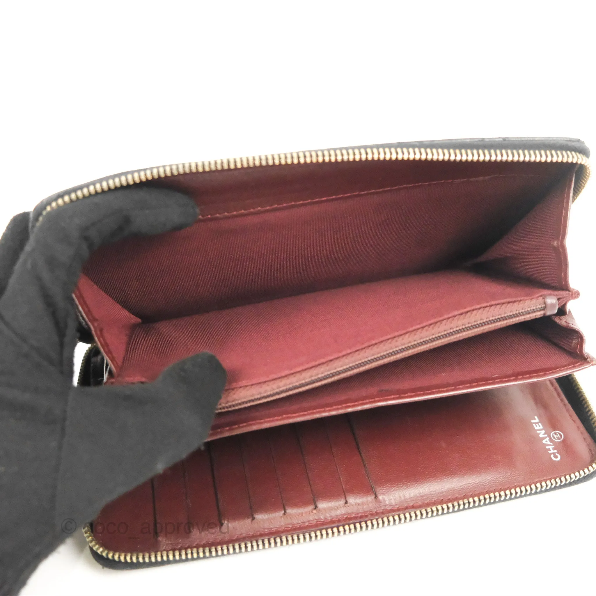Chanel Zip Around Organiser Wallet Black Lambskin Gold Hardware