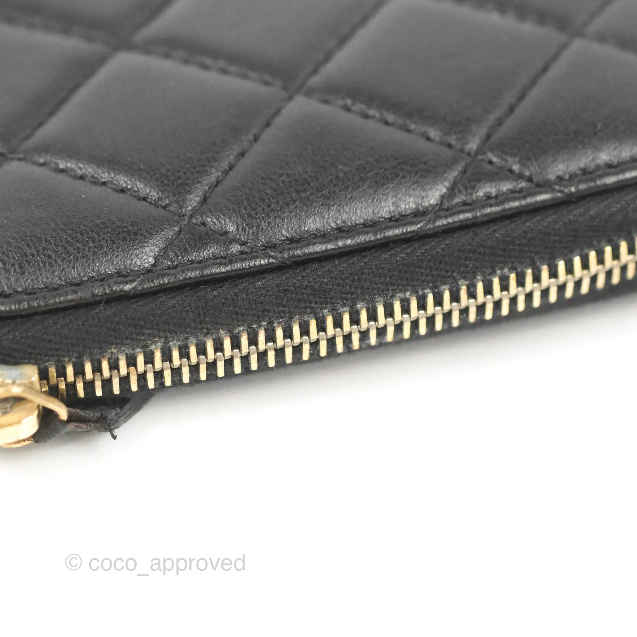Chanel Zip Around Organiser Wallet Black Lambskin Gold Hardware