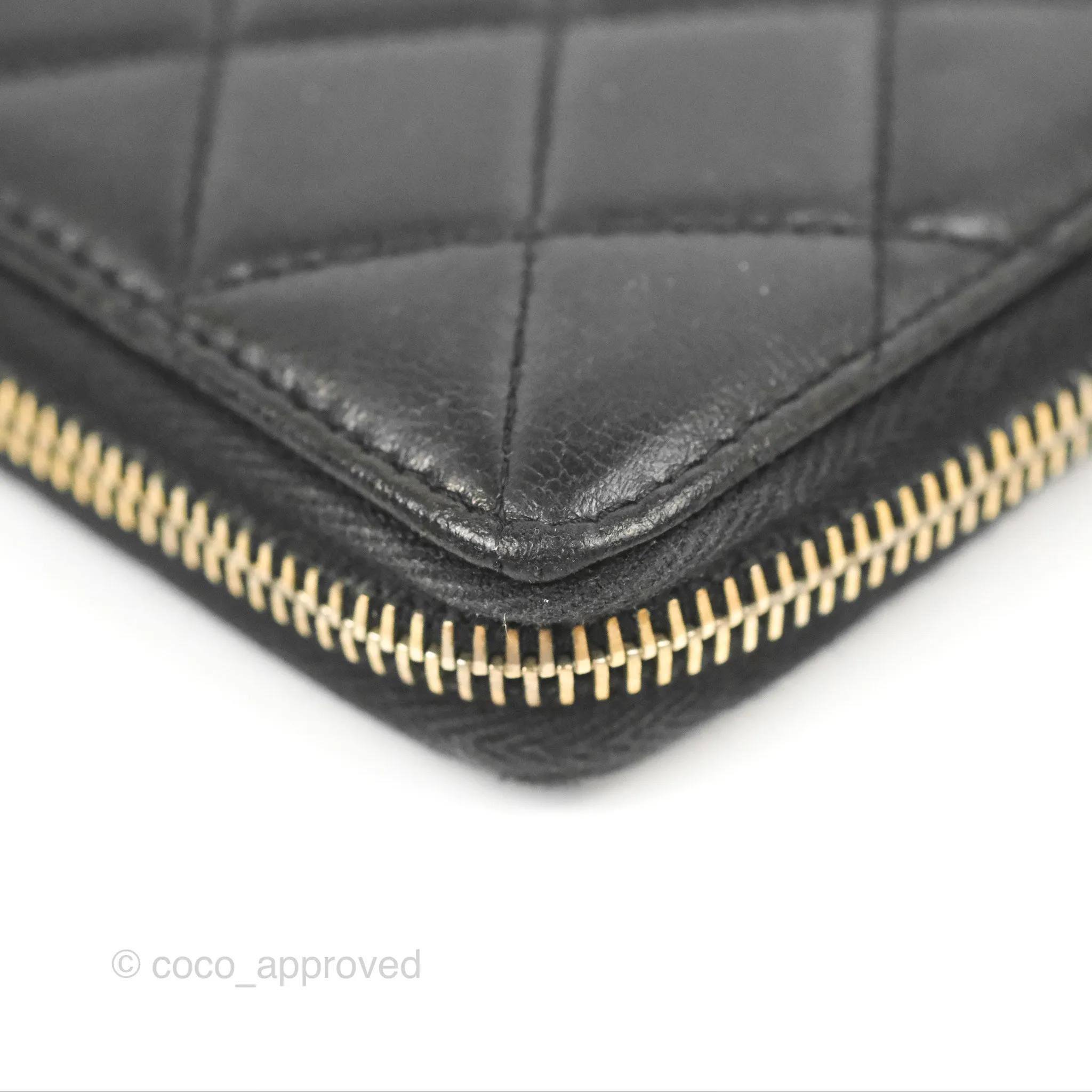 Chanel Zip Around Organiser Wallet Black Lambskin Gold Hardware