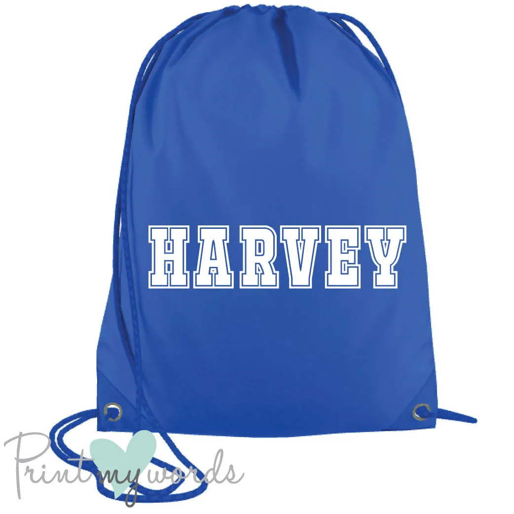 Children's Personalised Varsity P.E. Drawstring Bag