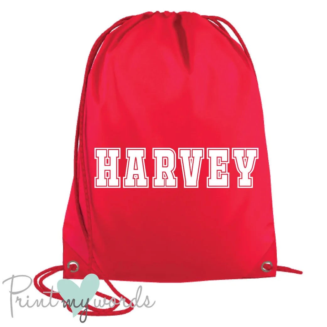 Children's Personalised Varsity P.E. Drawstring Bag