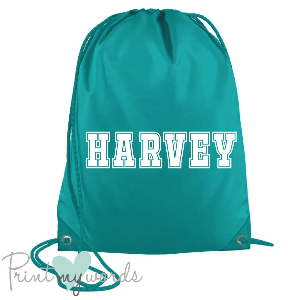 Children's Personalised Varsity P.E. Drawstring Bag