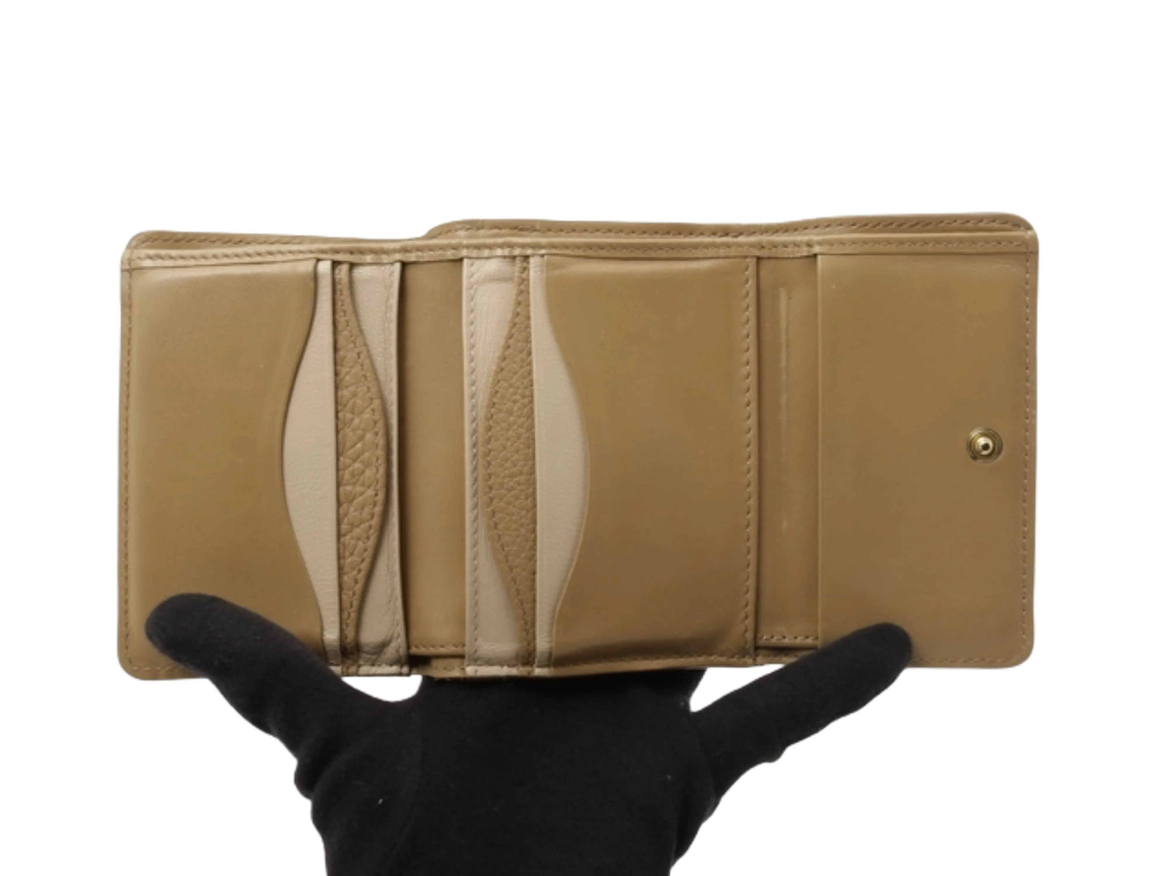 chloé beige paddington tri-fold wallet