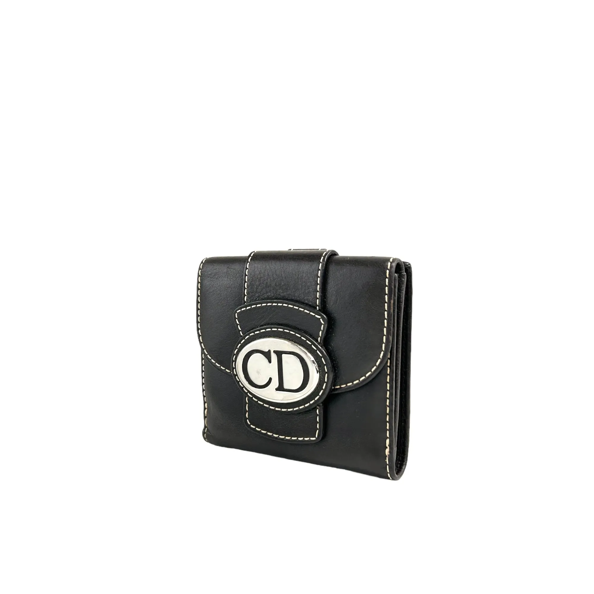 Christian Dior CD Logo Leather Folded Wallet Brown Vintage 8jdhim