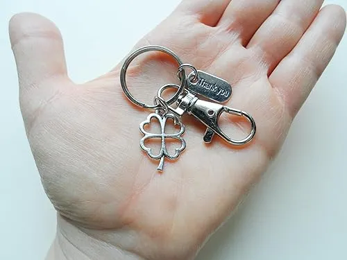 Clover Charm Keychain with Swivel Clasp and Thank You Charm, Employee Appreciation Gift, Volunteer Thank you Gift