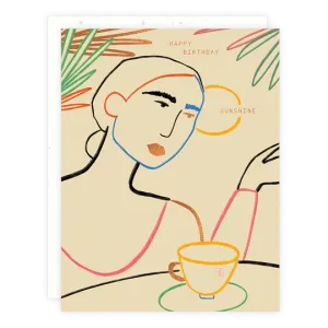 colorful contour lady birthday card