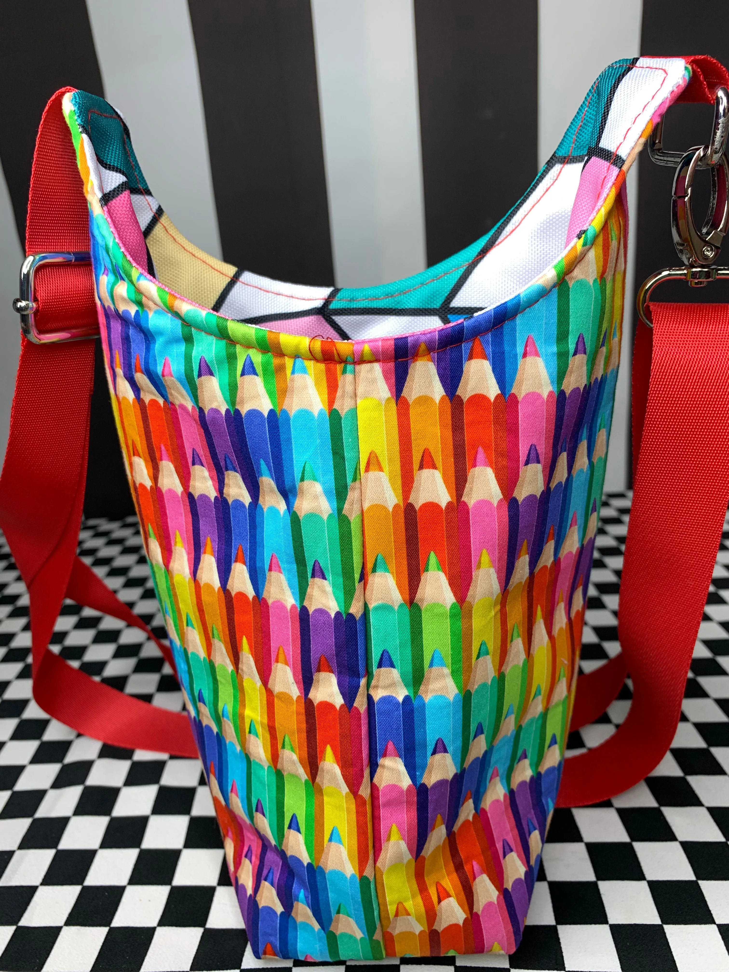 Coloured pencils drink bottle crossbody bag