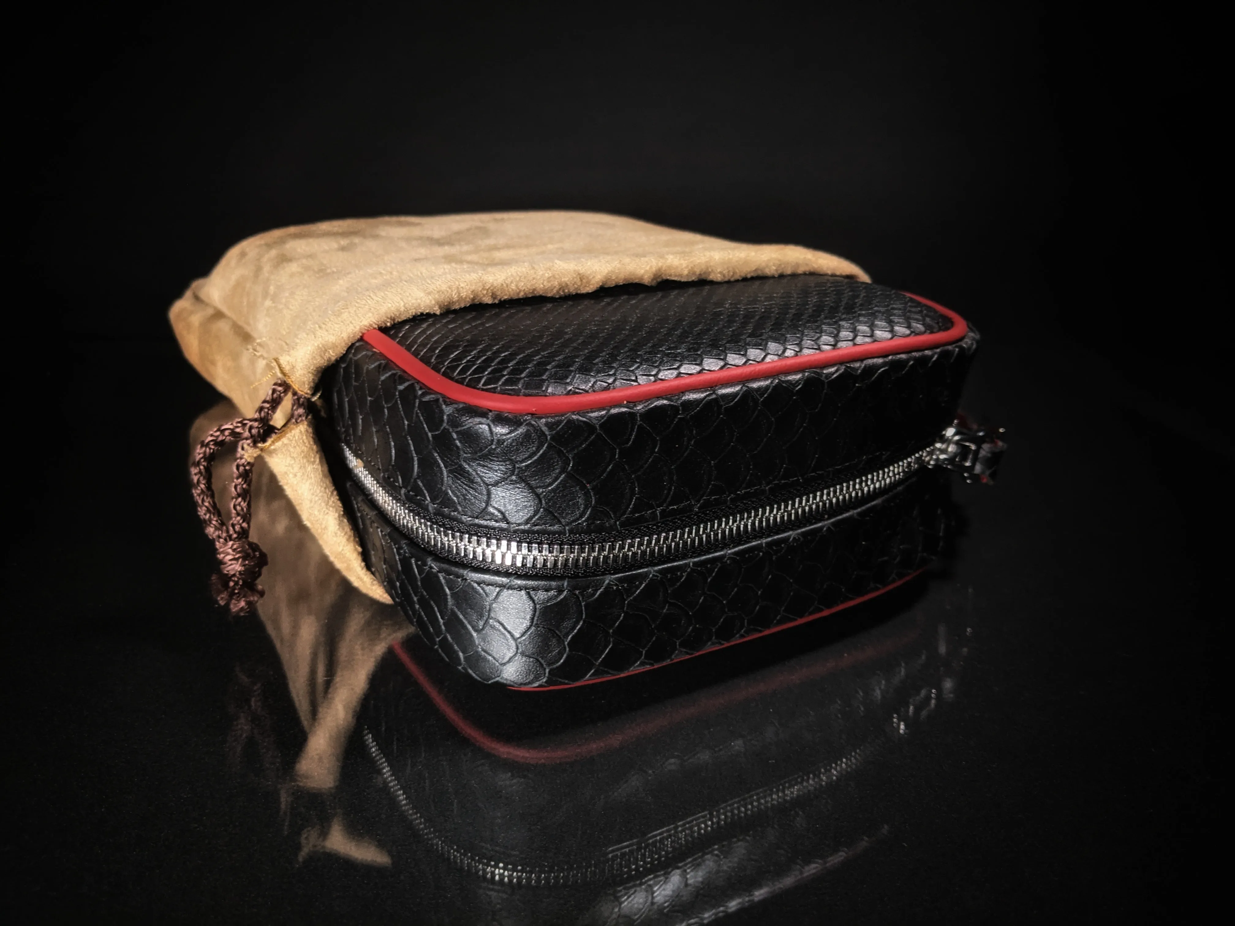 Copy of Brizard and Co Havana Traveler in Black Python Pattern and Red Leather Combo