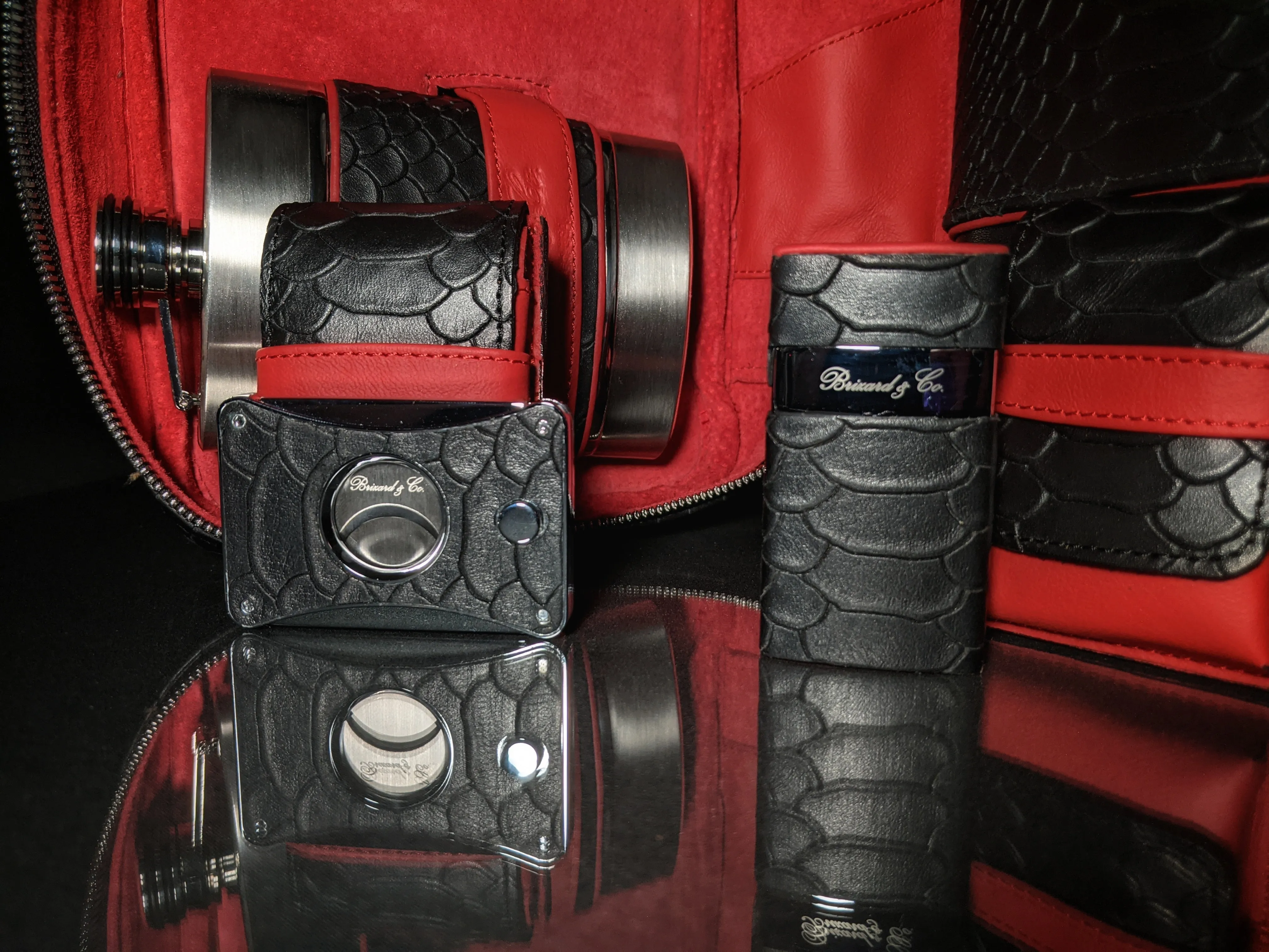 Copy of Brizard and Co Havana Traveler in Black Python Pattern and Red Leather Combo