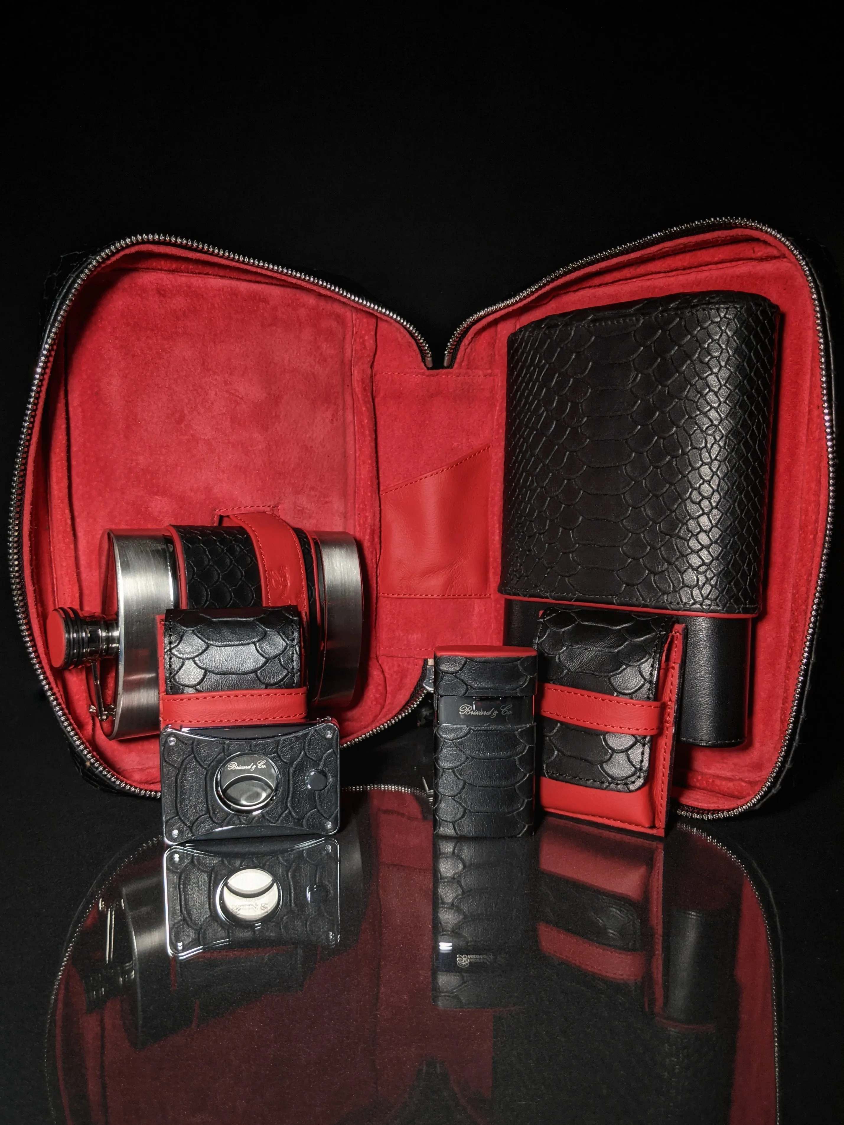 Copy of Brizard and Co Havana Traveler in Black Python Pattern and Red Leather Combo