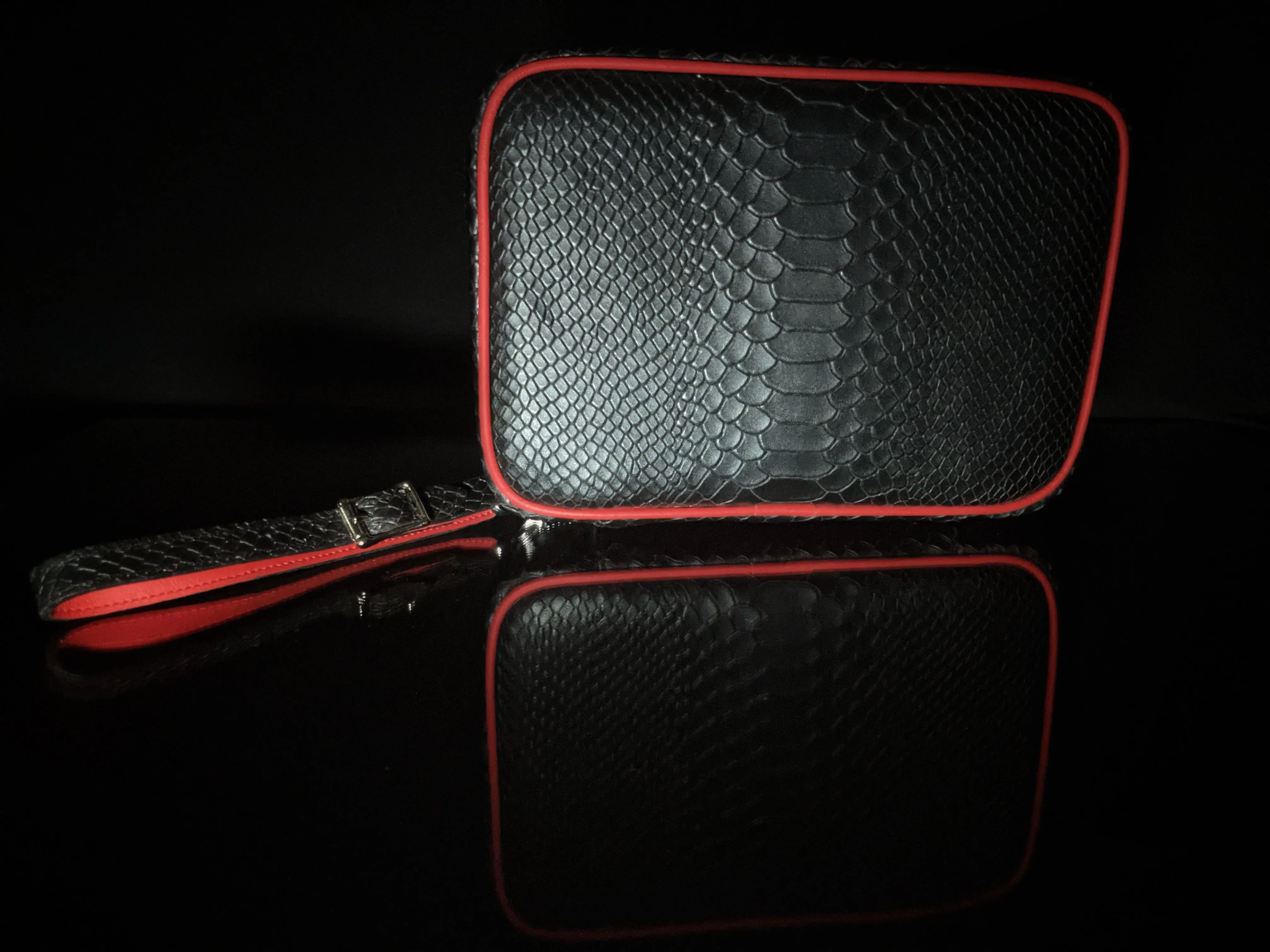Copy of Brizard and Co Havana Traveler in Black Python Pattern and Red Leather Combo