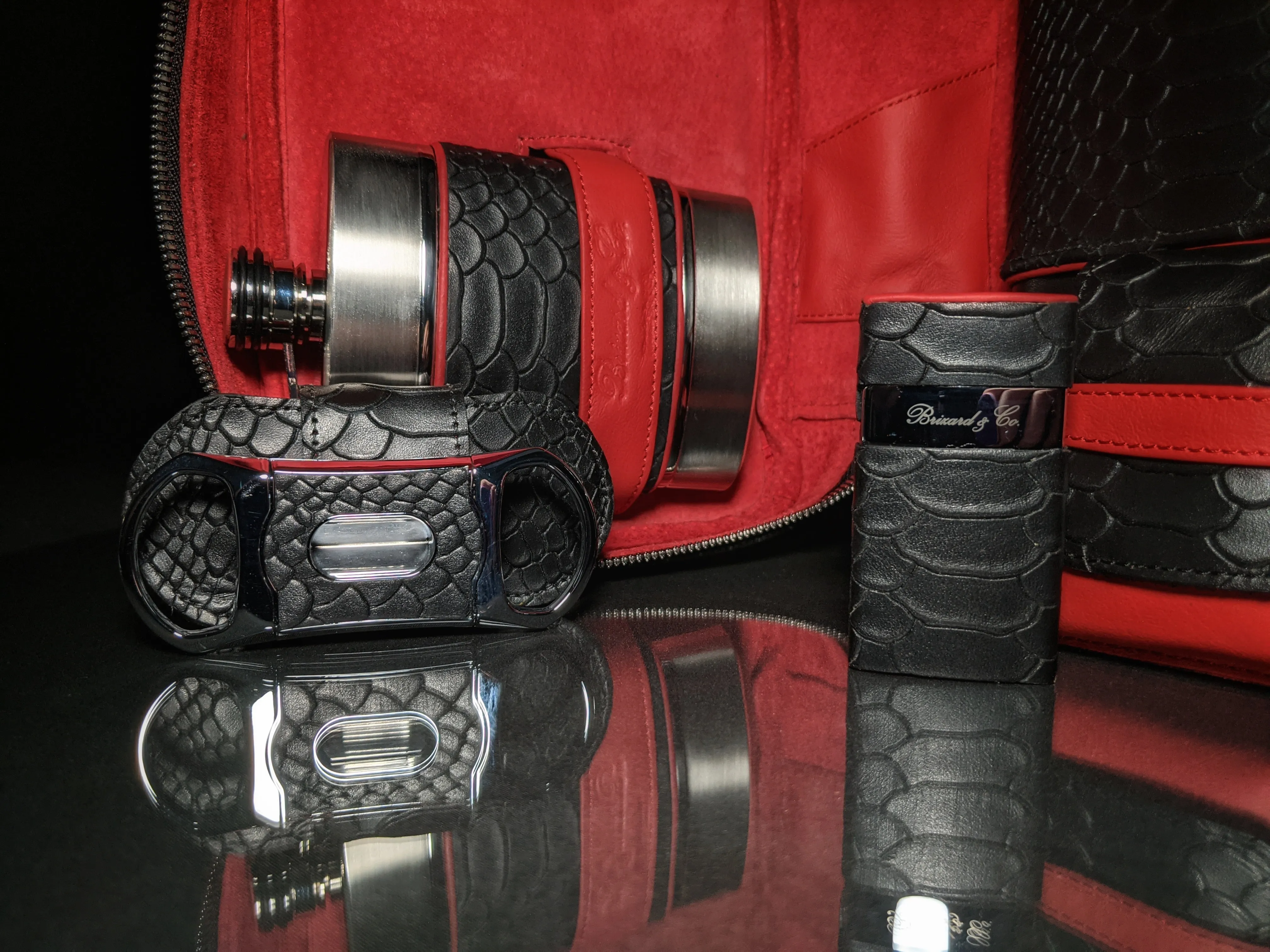 Copy of Brizard and Co Havana Traveler in Black Python Pattern and Red Leather Combo