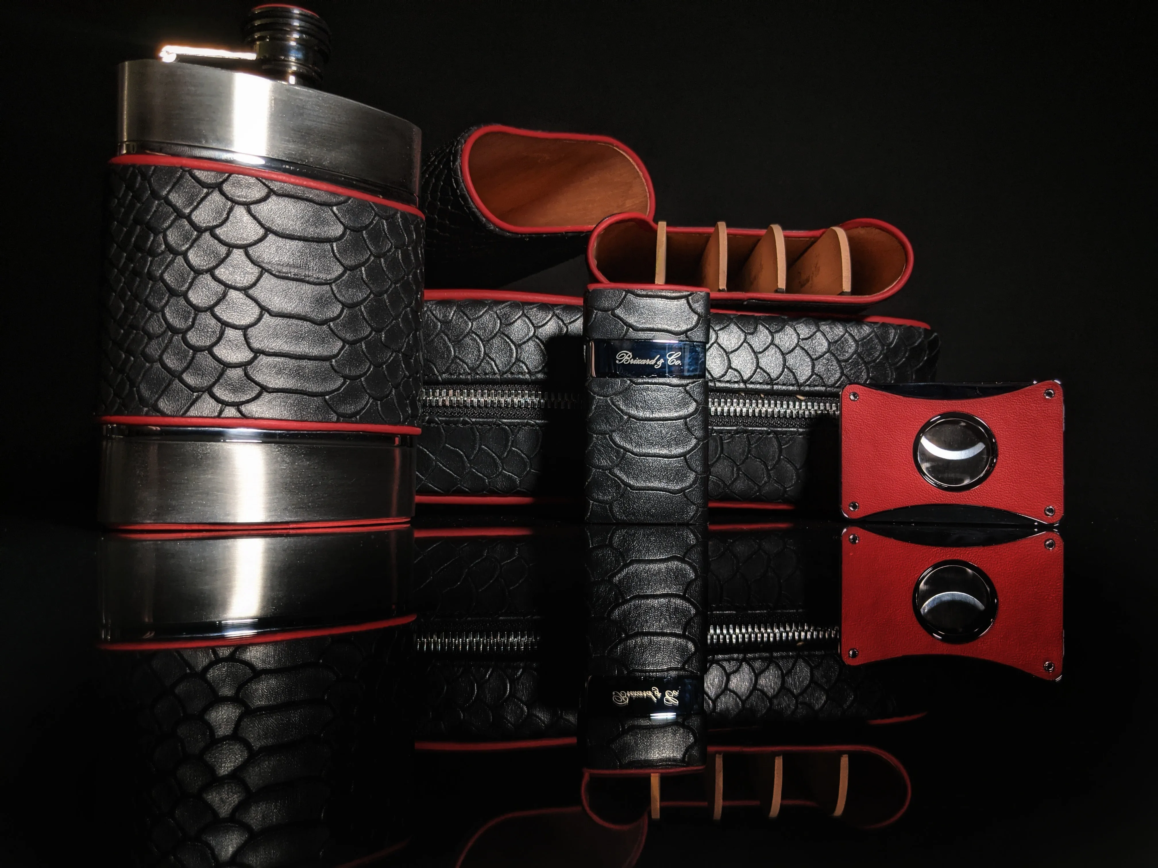 Copy of Brizard and Co Havana Traveler in Black Python Pattern and Red Leather Combo