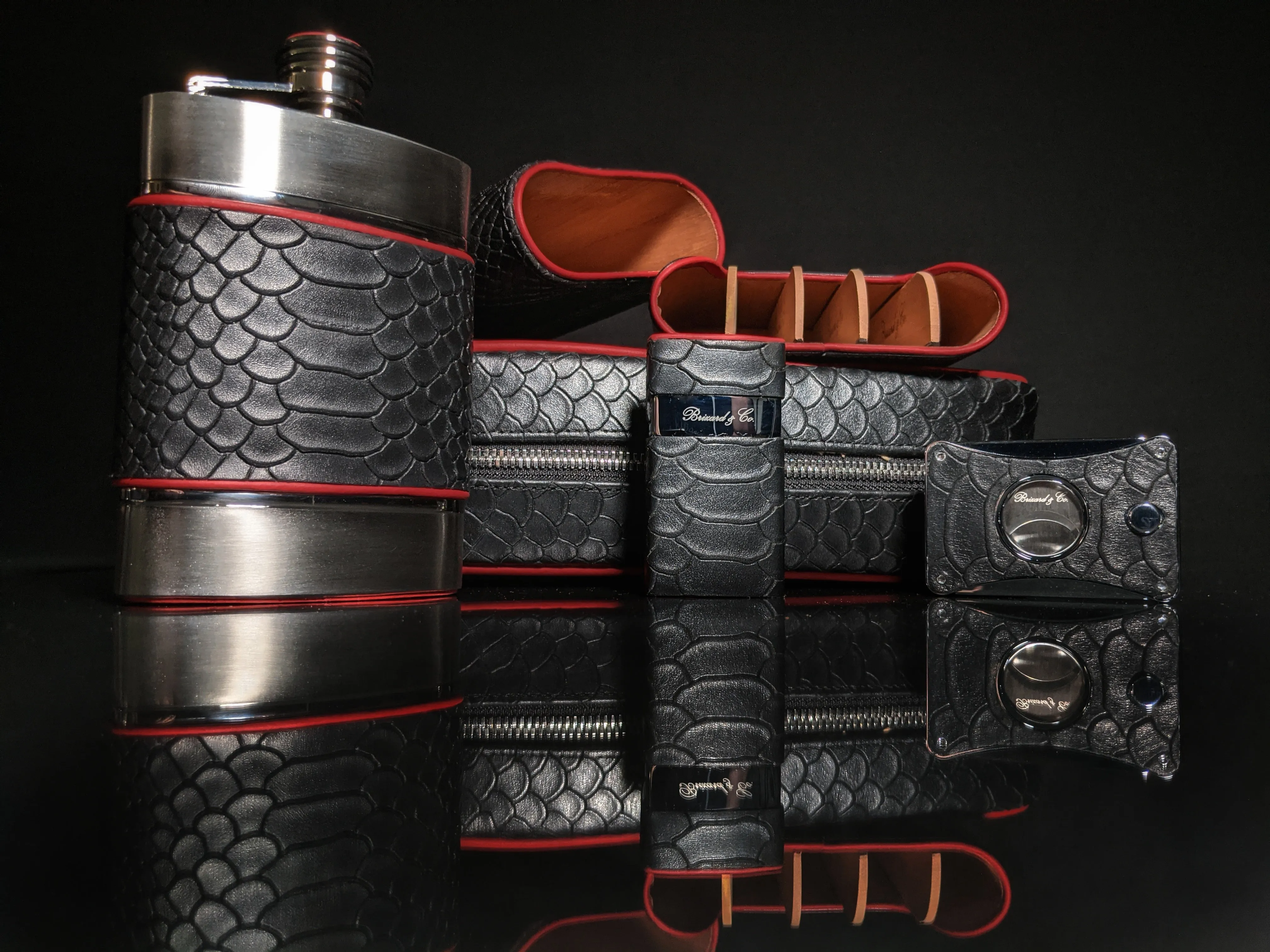 Copy of Brizard and Co Havana Traveler in Black Python Pattern and Red Leather Combo