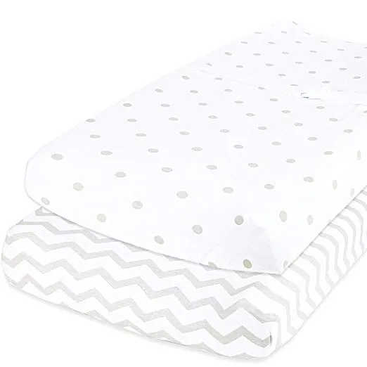 Cotton Jersey Changing Pad Covers, 2 Pack – Polka Dots & Chevron