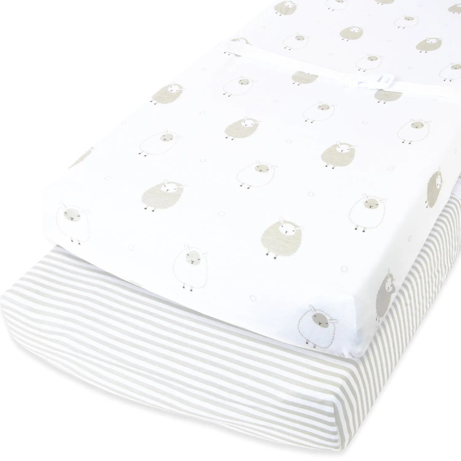 Cotton Jersey Changing Pad Covers, 2 Pack – Stripes & Lamb
