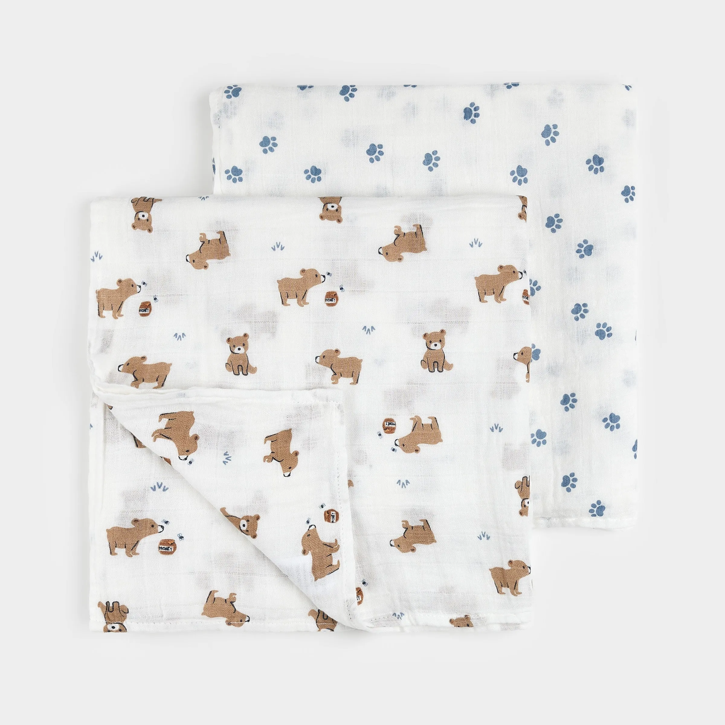Cubs & Paw Prints 2 Pack Muslin Swaddles