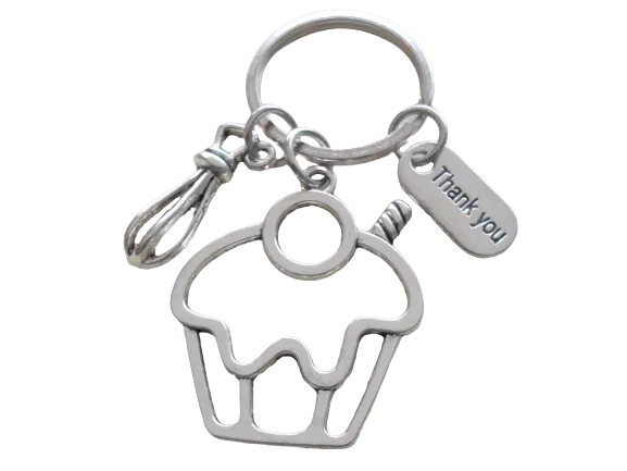 Cupcake & Whisk Charm Keychain, Baker's Keychain, Bakery Employee Appreciation Gift, Staff Thank You Gift