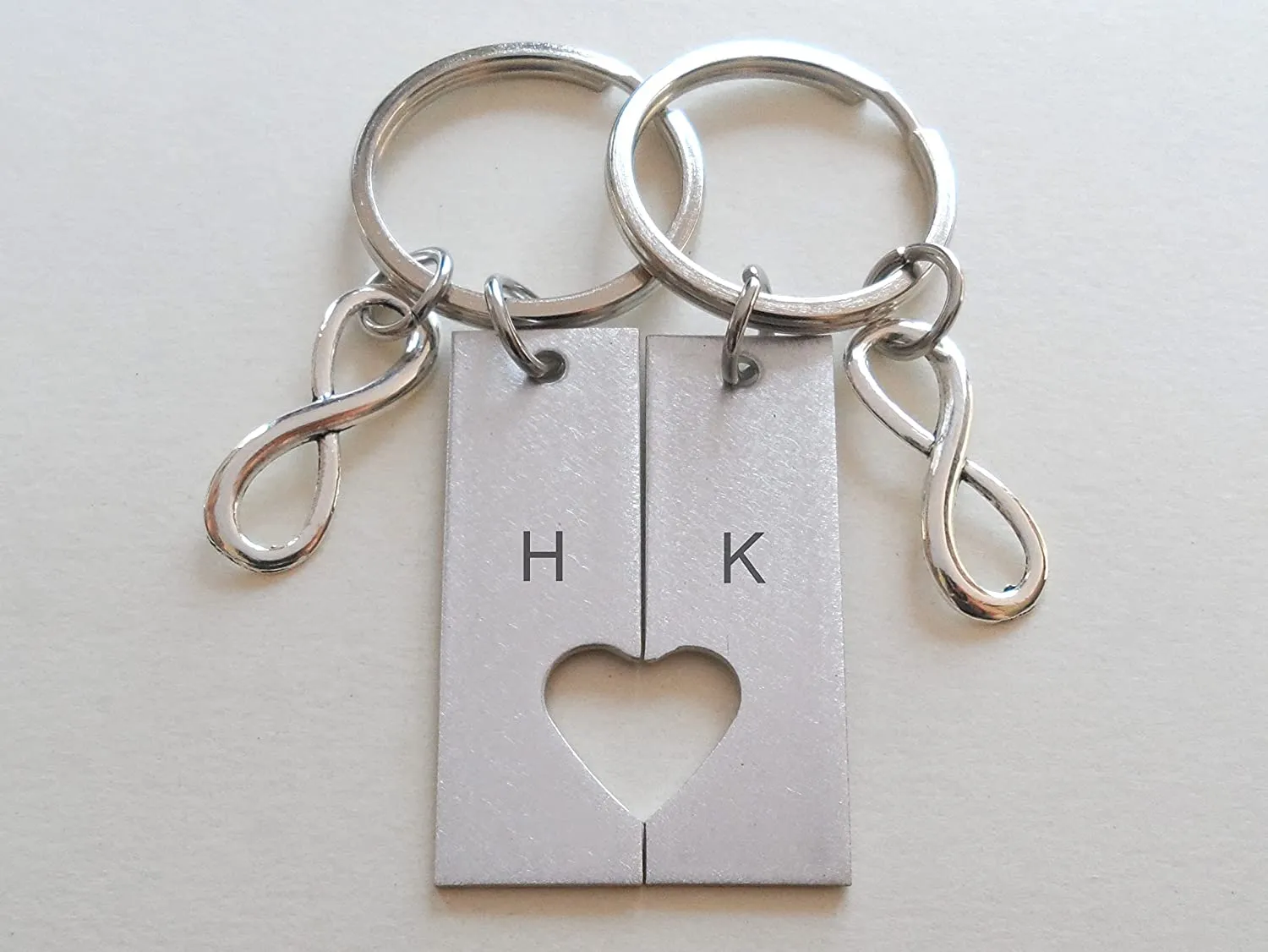Custom 2 Engraved Tag Keychains with Cut Out Heart & Charm Option, Anniversary Gift Keychain, Special Occasion Keychain, Metals: Aluminum, Brass, Copper