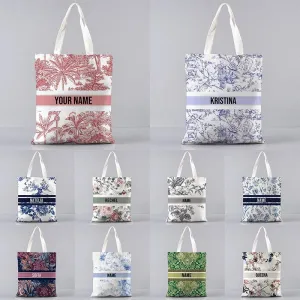 Custom Name Bridesmaid Wedding Gifts Vintage Floral Tote Bag Women Shopper Supermarket Handbag Canvas Brand Side Bag for Ladies