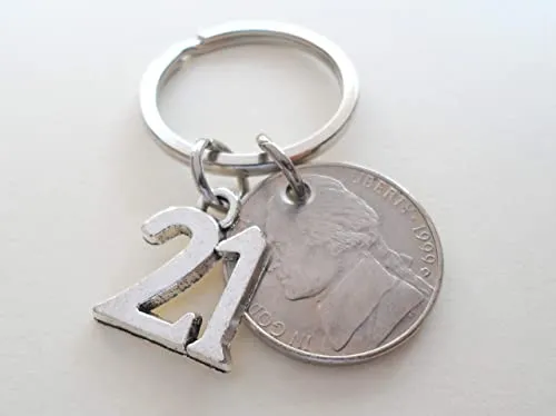 Custom Nickel Keychain with 21 Charm, Year Anniversary Gift, Husband Wife Key Chain, Boyfriend Girlfriend Gift, Customized Couples Keychains