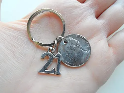 Custom Nickel Keychain with 21 Charm, Year Anniversary Gift, Husband Wife Key Chain, Boyfriend Girlfriend Gift, Customized Couples Keychains