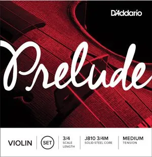 D'Addario Prelude Violin 3/4 String Set - Medium Tension