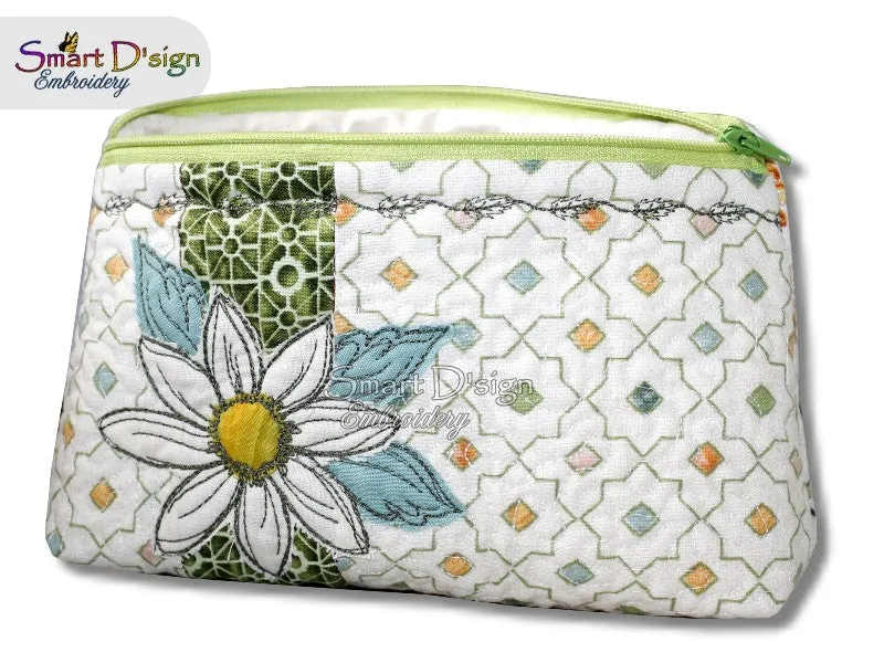 DAISY FLOWER PATCHWORK - ITH QUILT ZIPPER BAG