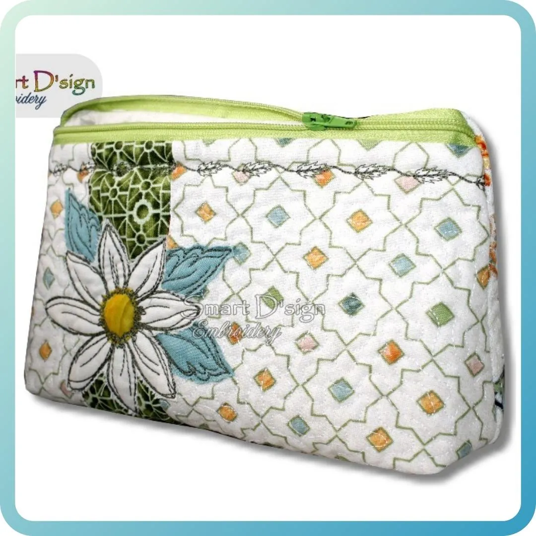 DAISY FLOWER PATCHWORK - ITH QUILT ZIPPER BAG