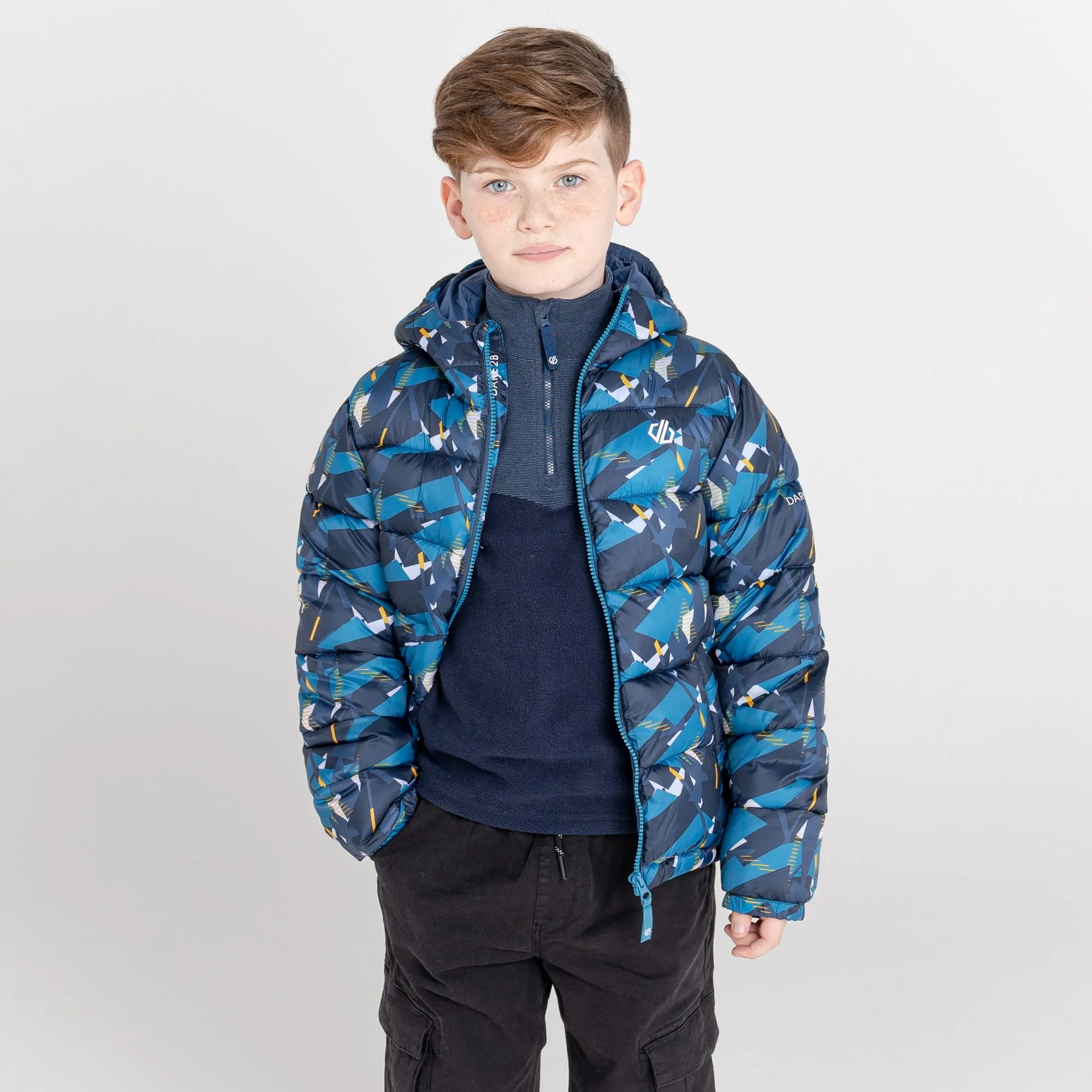 Dare 2b Boy's Bravo Puffer Jacket Dark Denim Geometric Print