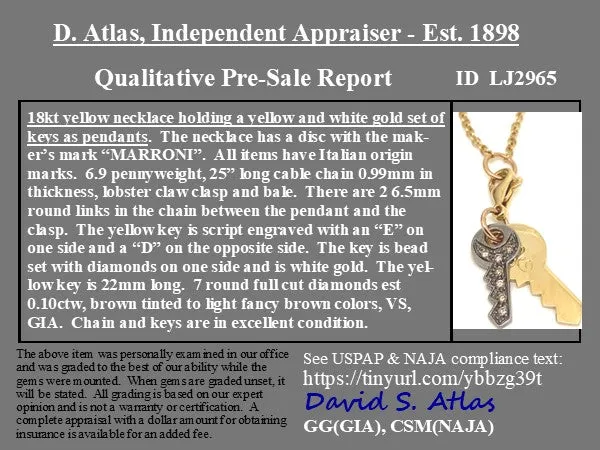 Diamond & Gold Keys Pendant by Marroni
