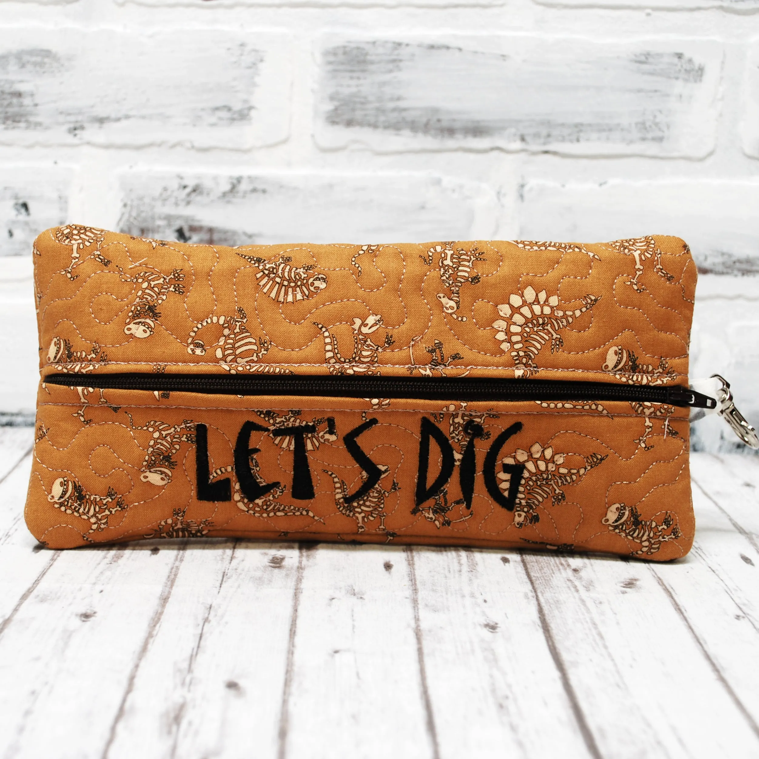 Dino Bones in Dirt Personalized Quilted Pouch