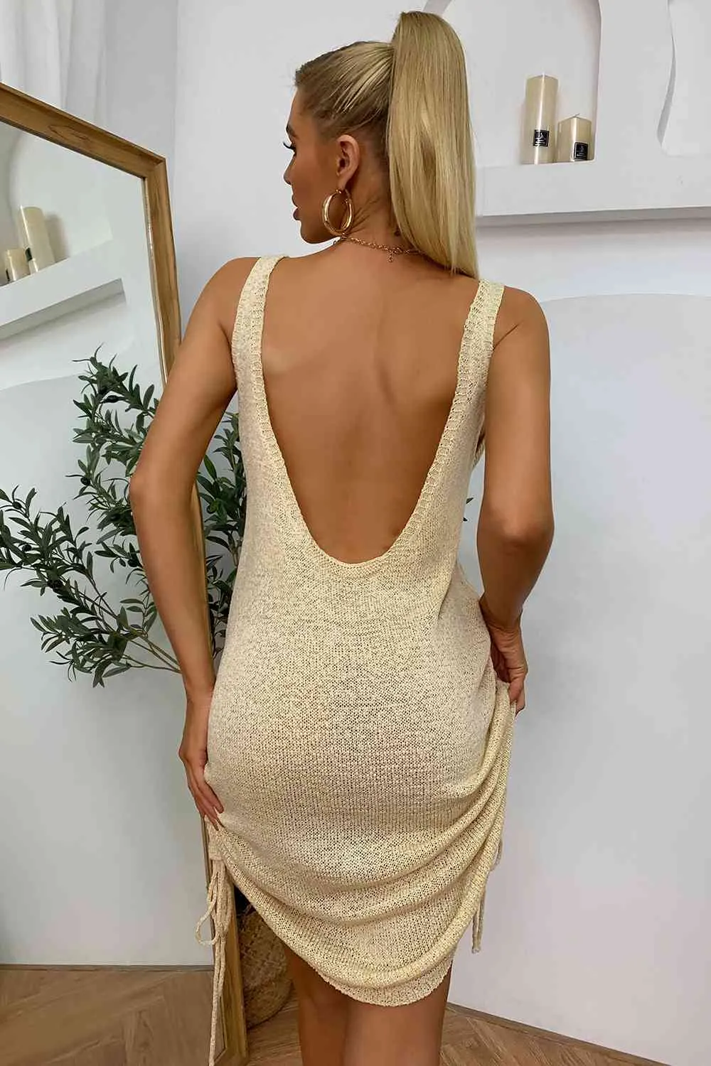 Drawstring Backless Mini Dress