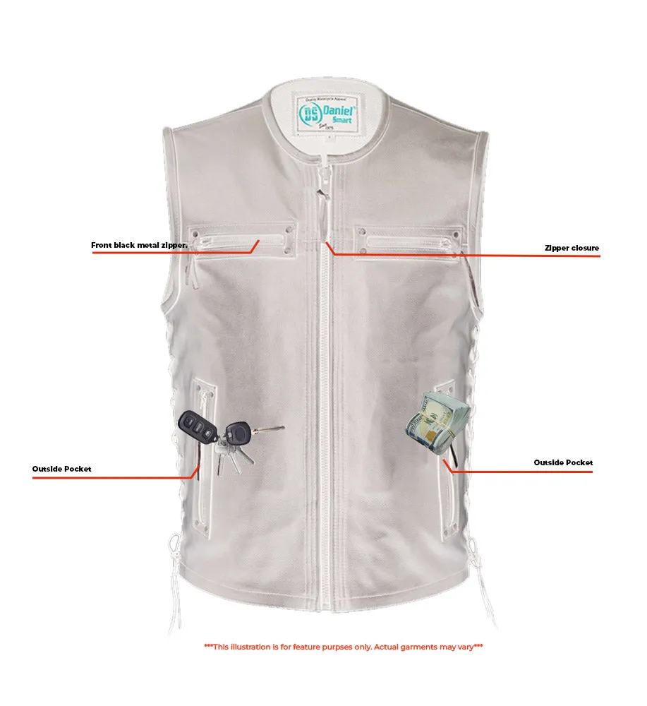 DS Men's Zipper Front Black Leather Motorcycle Vest