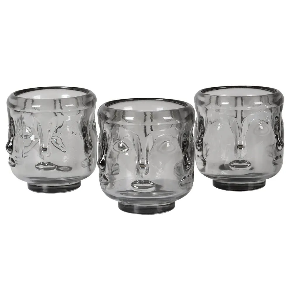 Dwell Small Glass Candle Holders Set Of 3 - Grey