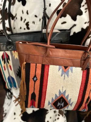 ECOTORIE BLEU SOUTHWEST NATIVE AMERICAN LEATHER Blanket Bag