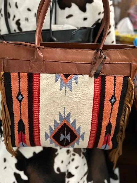 ECOTORIE BLEU SOUTHWEST NATIVE AMERICAN LEATHER Blanket Bag