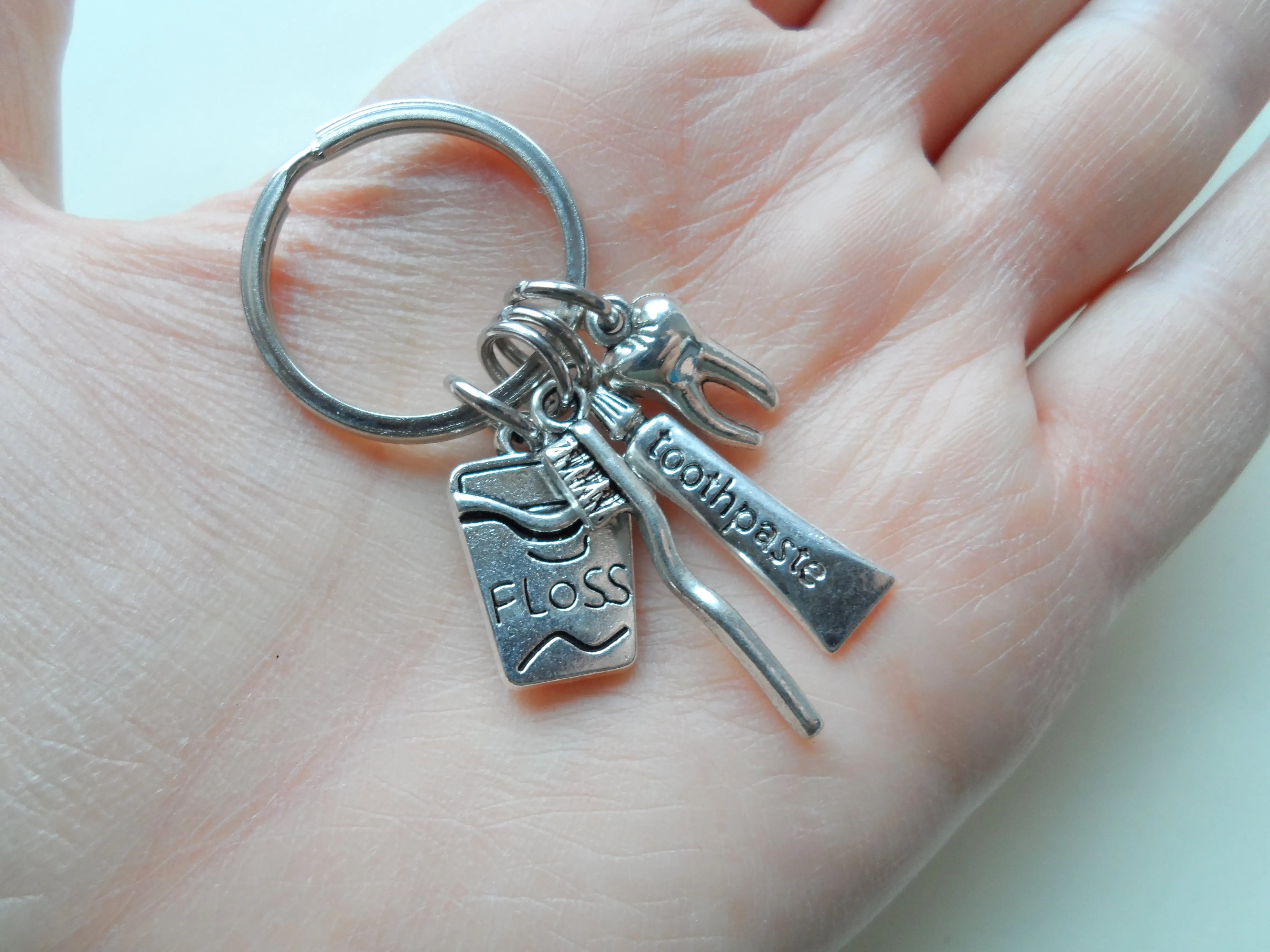 Employee Thank You Gift • Dental Assistant Keychain, Tooth, Toothbrush, Toothpaste & Floss Charms by JewelryEveryday