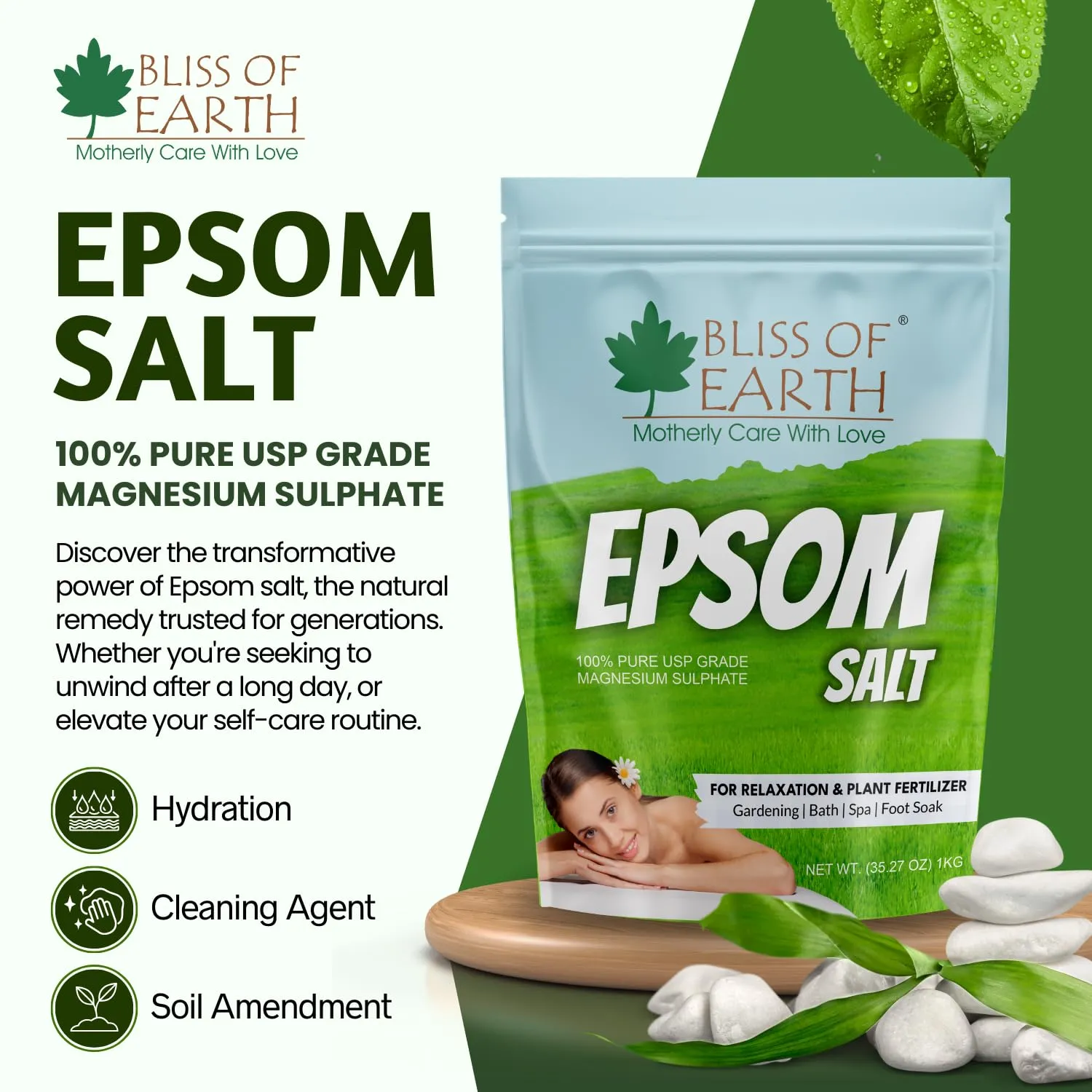 Epsom Salt for Bath, Plants & Foot Soak (1 KG)