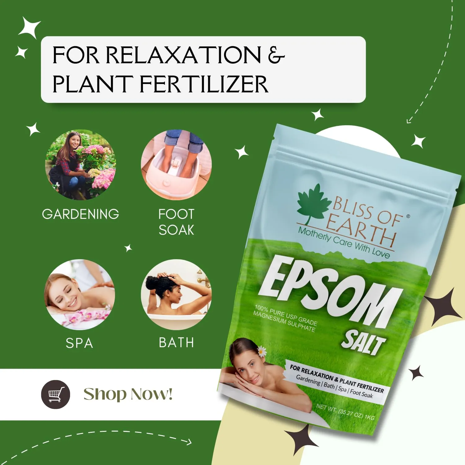 Epsom Salt for Bath, Plants & Foot Soak (1 KG)