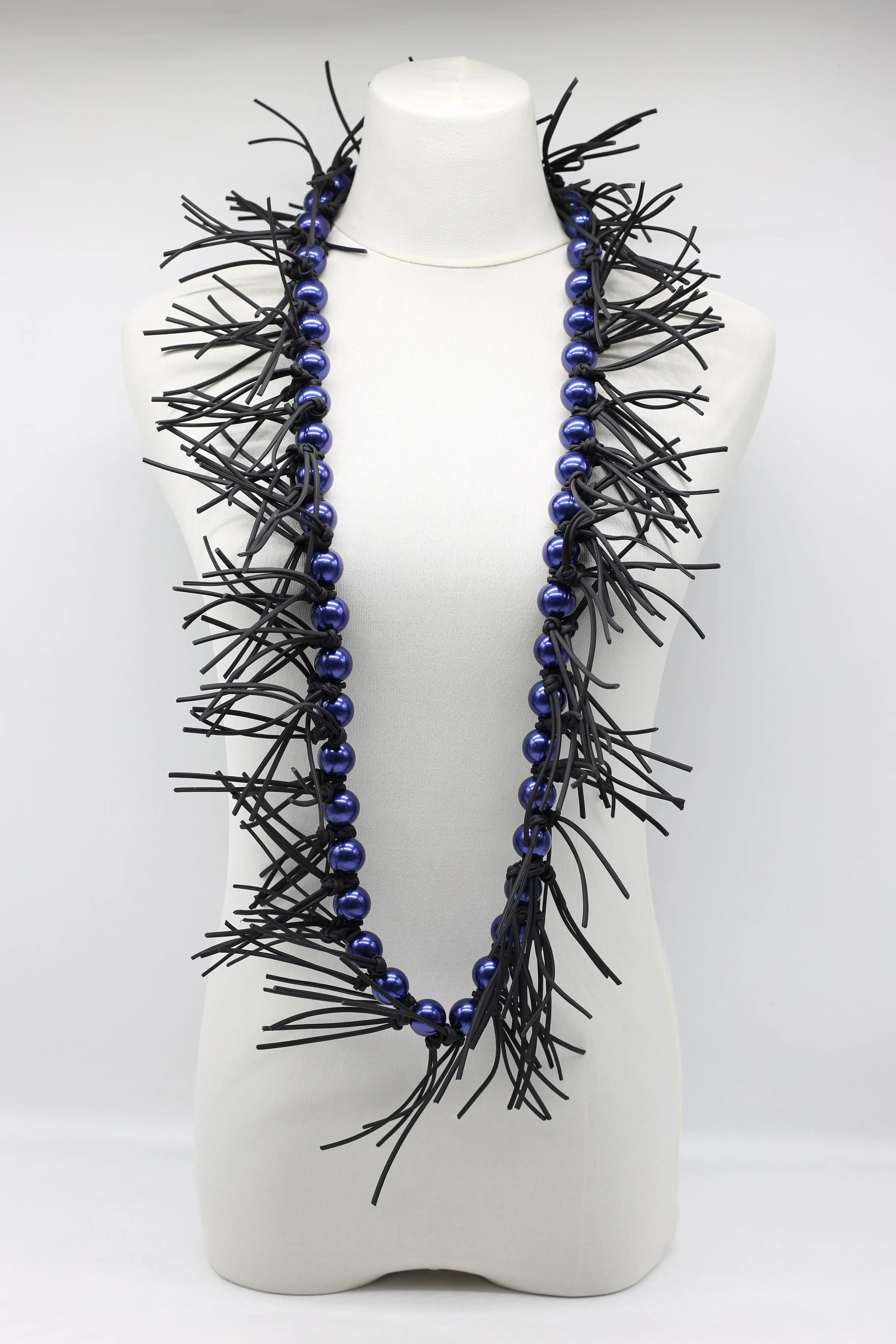 Faux Pearl Leatherette Spikes Necklace