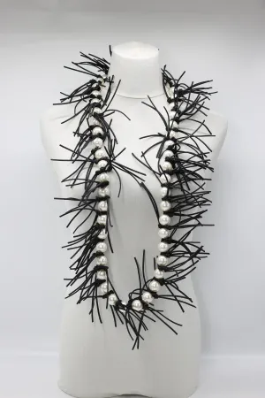 Faux Pearl Leatherette Spikes Necklace